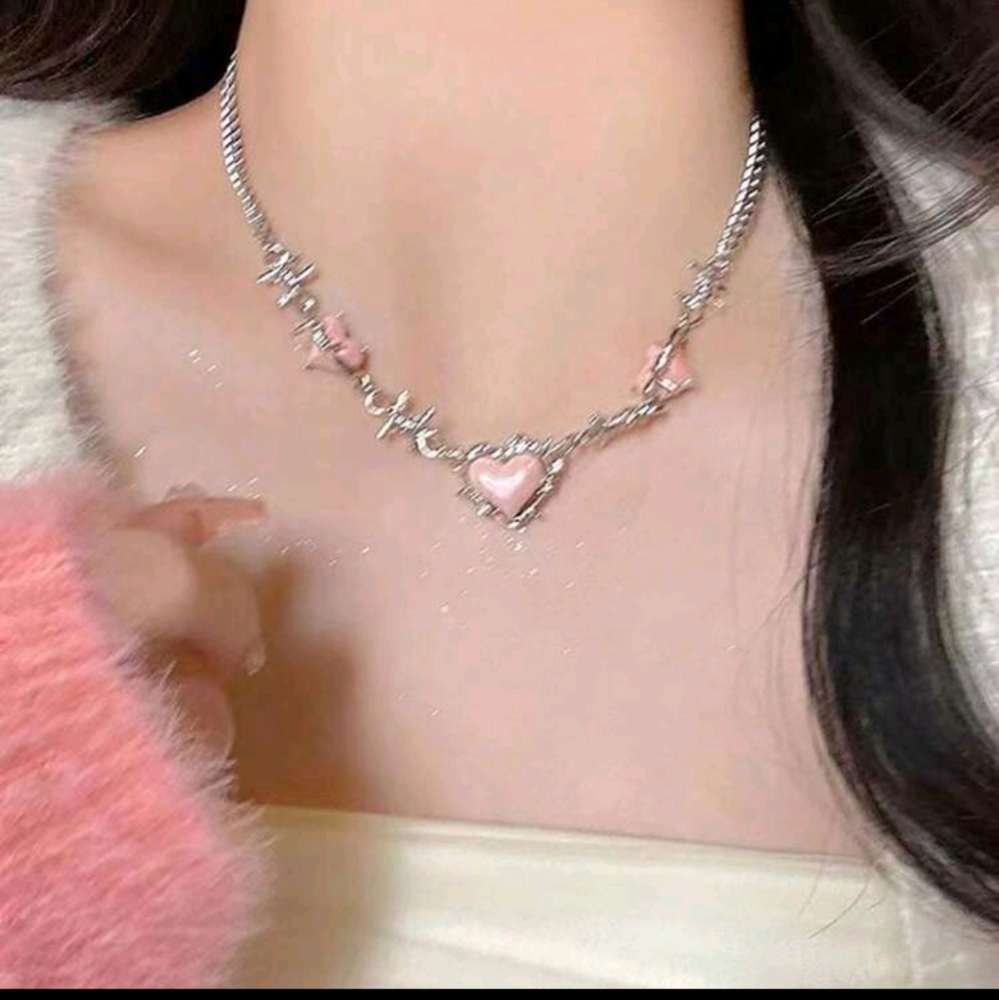 New Pink Heart Chain Necklace
